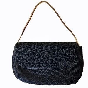 RARE 1940s Harry Rosenfeld Vintage Black Beaded Triple Entry Evening Bag Purse
